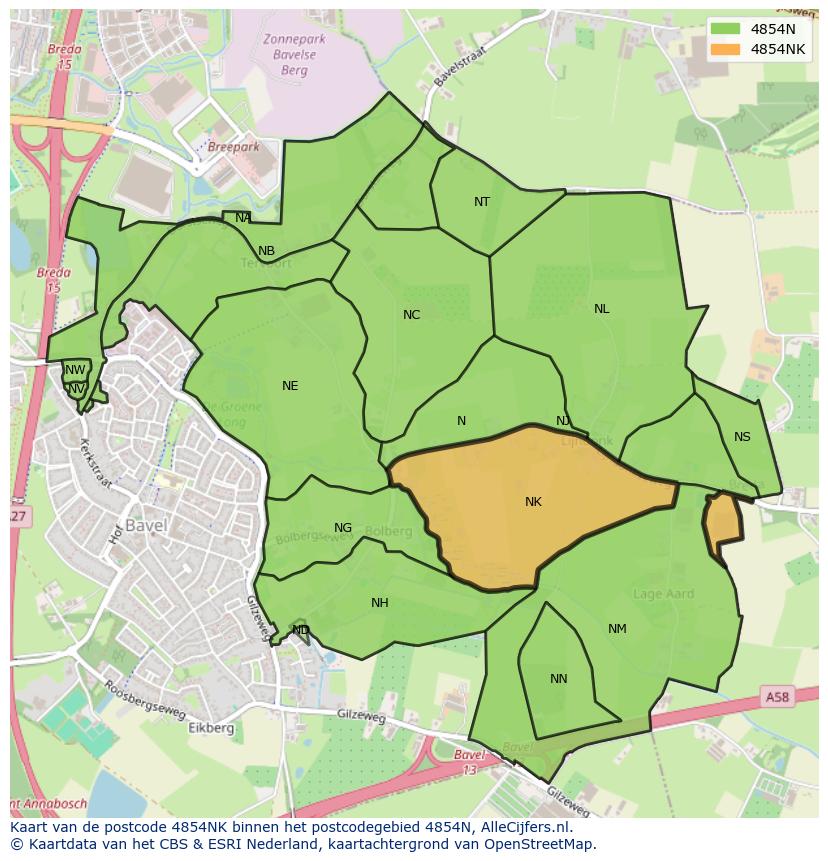 Afbeelding van het postcodegebied 4854 NK op de kaart.