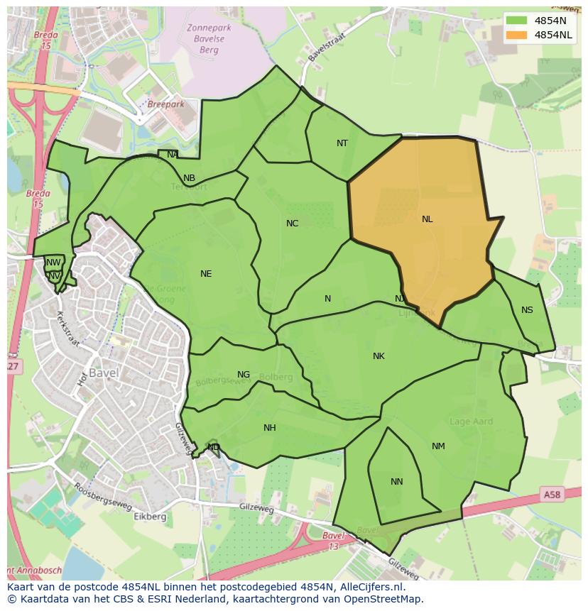 Afbeelding van het postcodegebied 4854 NL op de kaart.