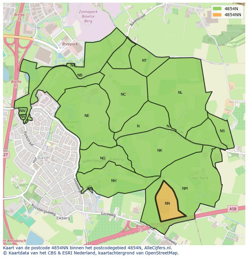 Afbeelding van het postcodegebied 4854 NN op de kaart.