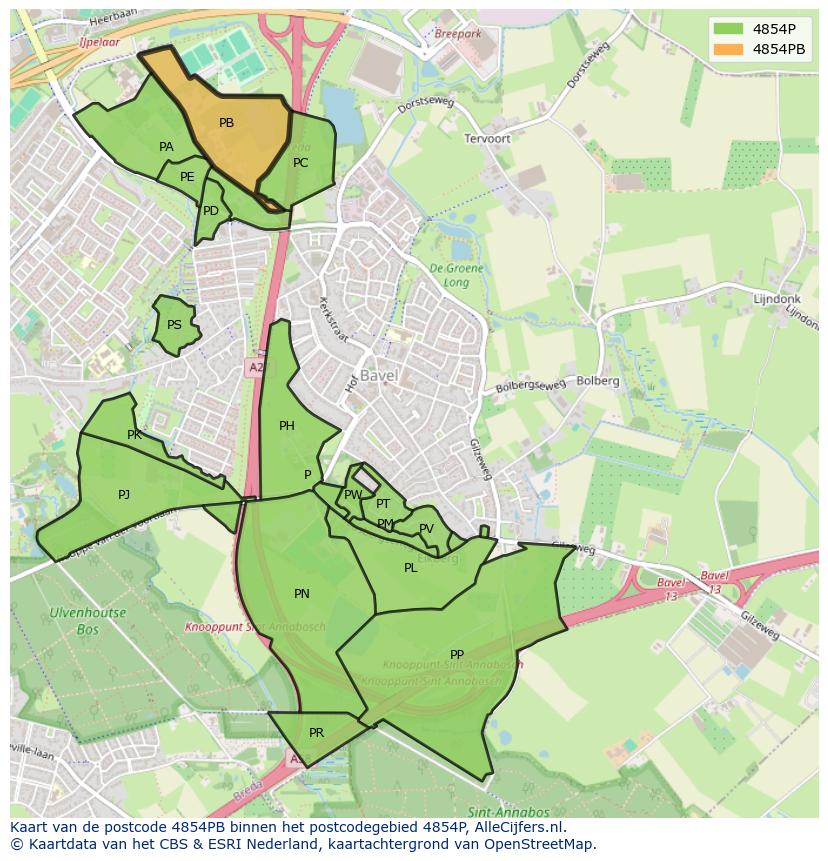 Afbeelding van het postcodegebied 4854 PB op de kaart.