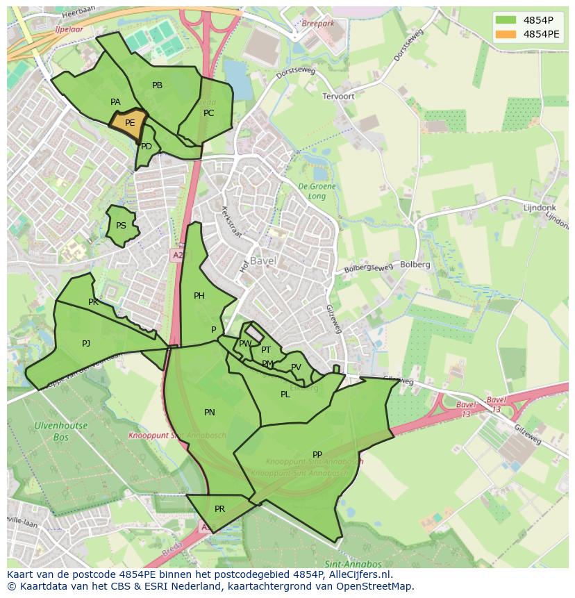 Afbeelding van het postcodegebied 4854 PE op de kaart.