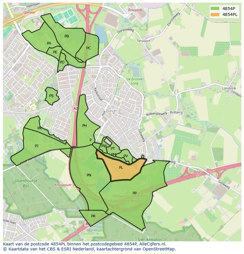 Afbeelding van het postcodegebied 4854 PL op de kaart.
