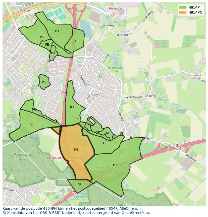 Afbeelding van het postcodegebied 4854 PN op de kaart.