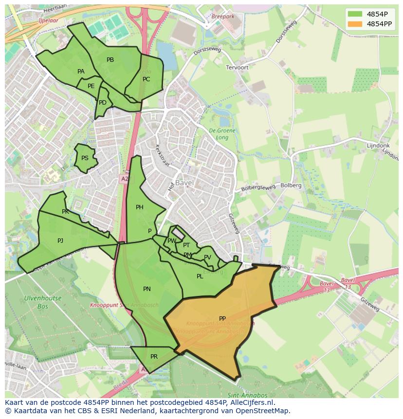 Afbeelding van het postcodegebied 4854 PP op de kaart.