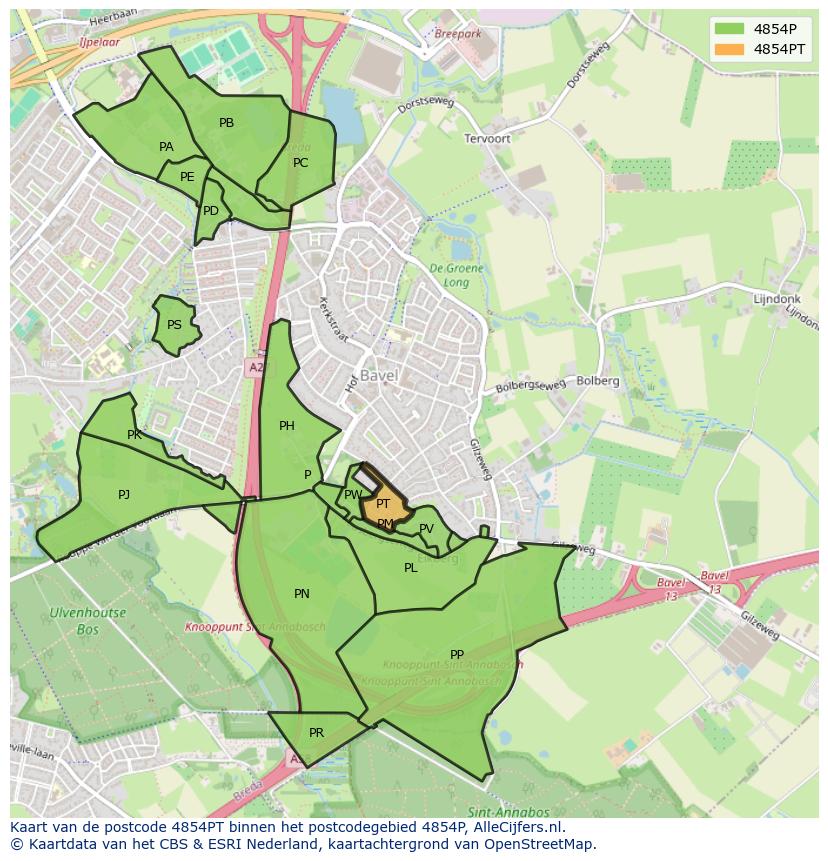 Afbeelding van het postcodegebied 4854 PT op de kaart.