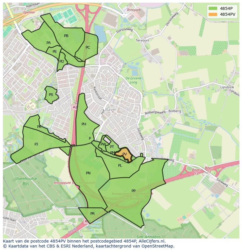 Afbeelding van het postcodegebied 4854 PV op de kaart.