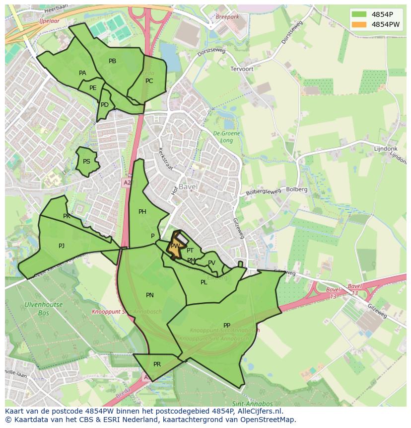 Afbeelding van het postcodegebied 4854 PW op de kaart.