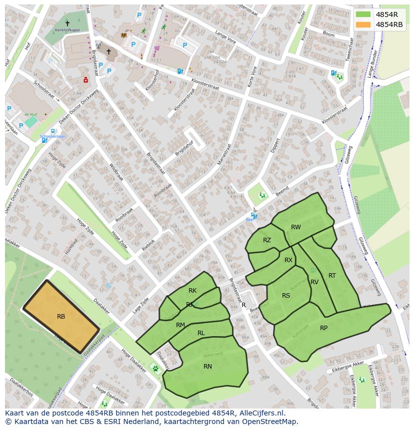 Afbeelding van het postcodegebied 4854 RB op de kaart.