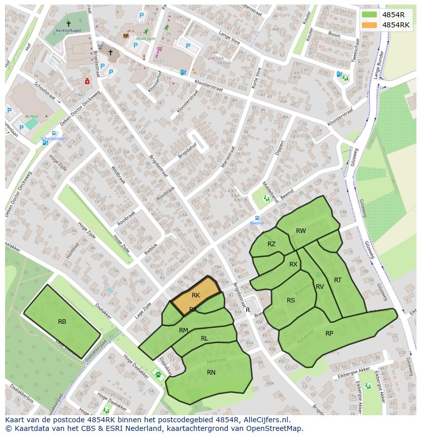 Afbeelding van het postcodegebied 4854 RK op de kaart.