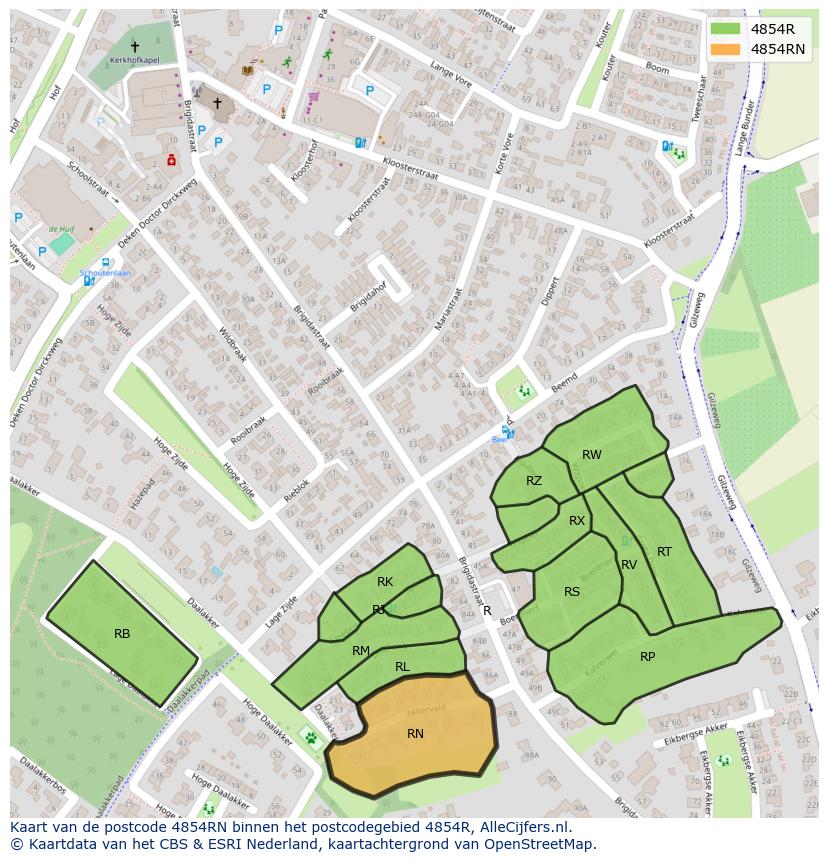 Afbeelding van het postcodegebied 4854 RN op de kaart.