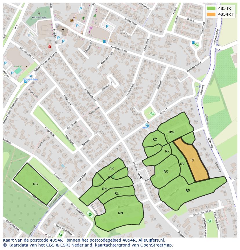 Afbeelding van het postcodegebied 4854 RT op de kaart.