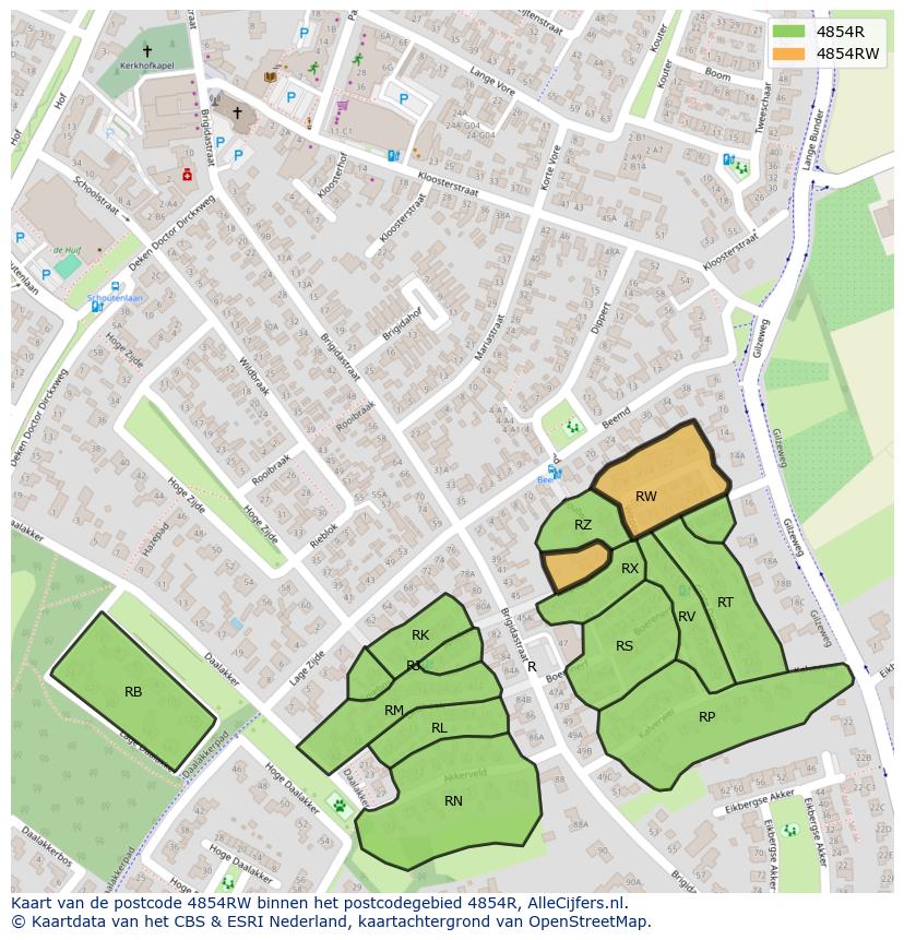 Afbeelding van het postcodegebied 4854 RW op de kaart.
