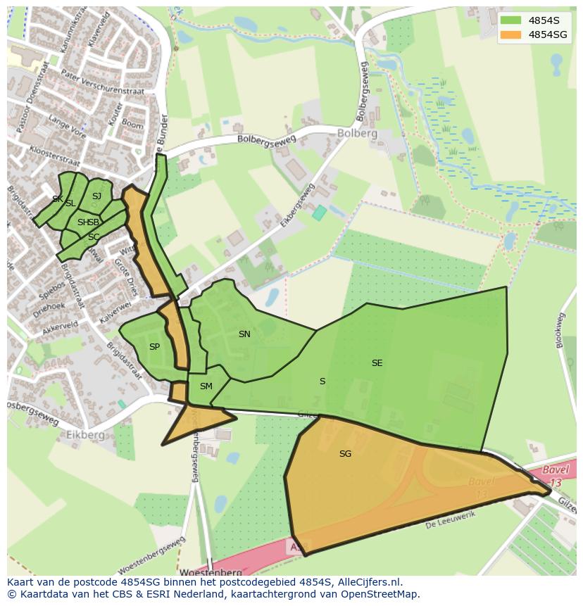 Afbeelding van het postcodegebied 4854 SG op de kaart.