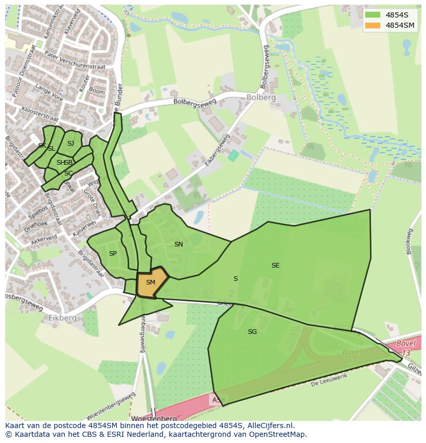 Afbeelding van het postcodegebied 4854 SM op de kaart.