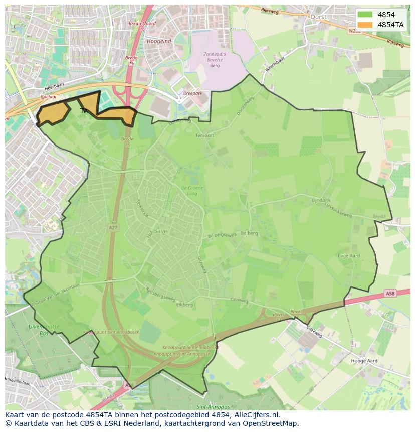 Afbeelding van het postcodegebied 4854 TA op de kaart.