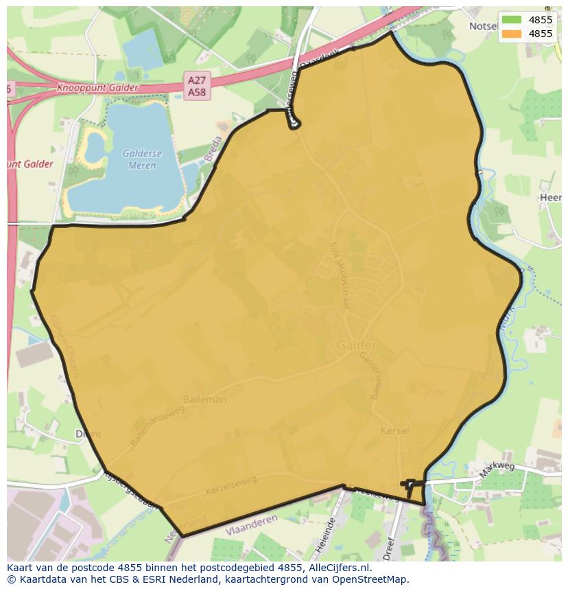 Afbeelding van het postcodegebied 4855 op de kaart.