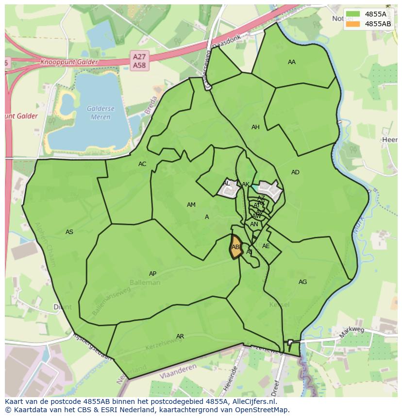 Afbeelding van het postcodegebied 4855 AB op de kaart.
