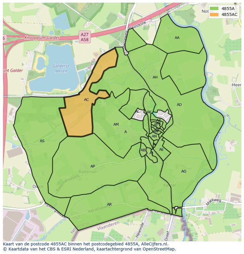 Afbeelding van het postcodegebied 4855 AC op de kaart.