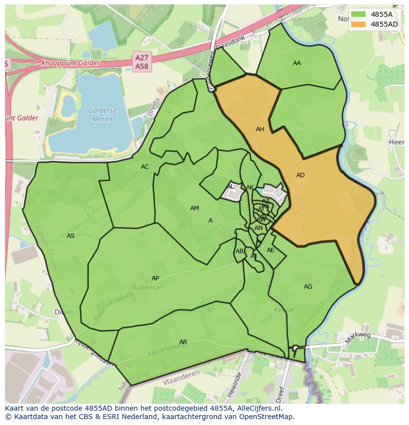 Afbeelding van het postcodegebied 4855 AD op de kaart.