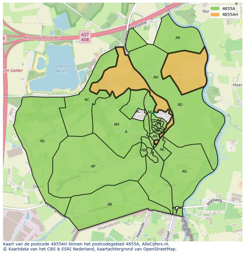 Afbeelding van het postcodegebied 4855 AH op de kaart.