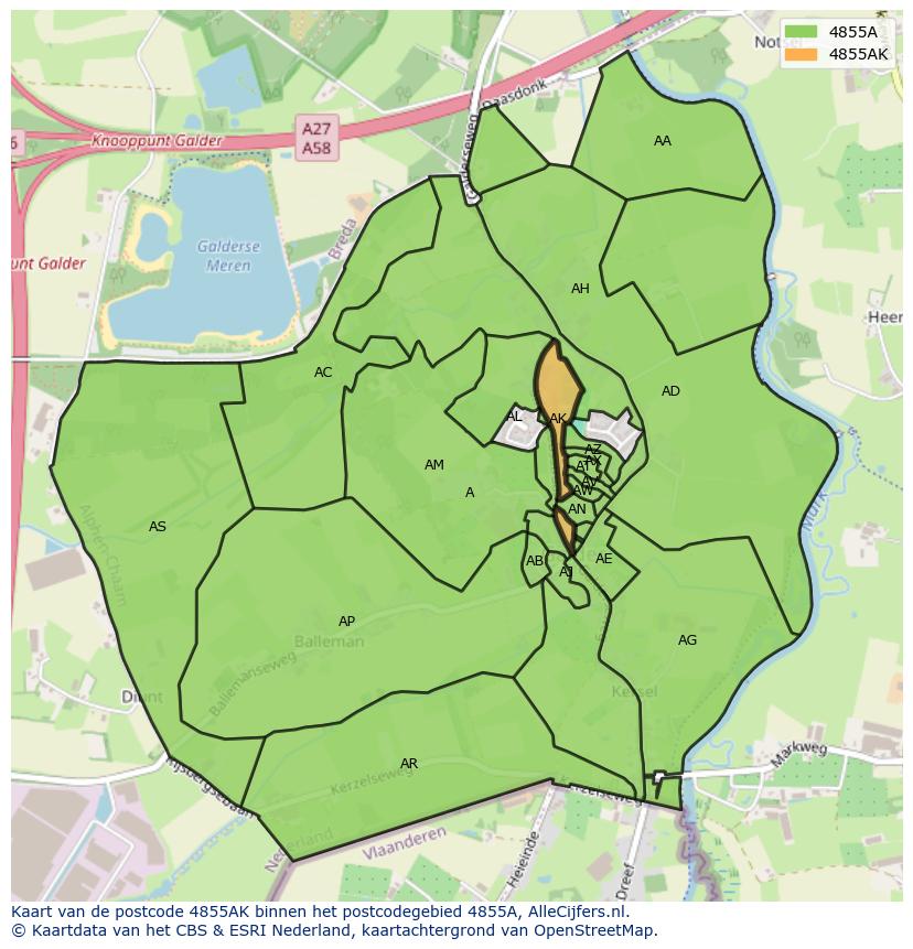 Afbeelding van het postcodegebied 4855 AK op de kaart.