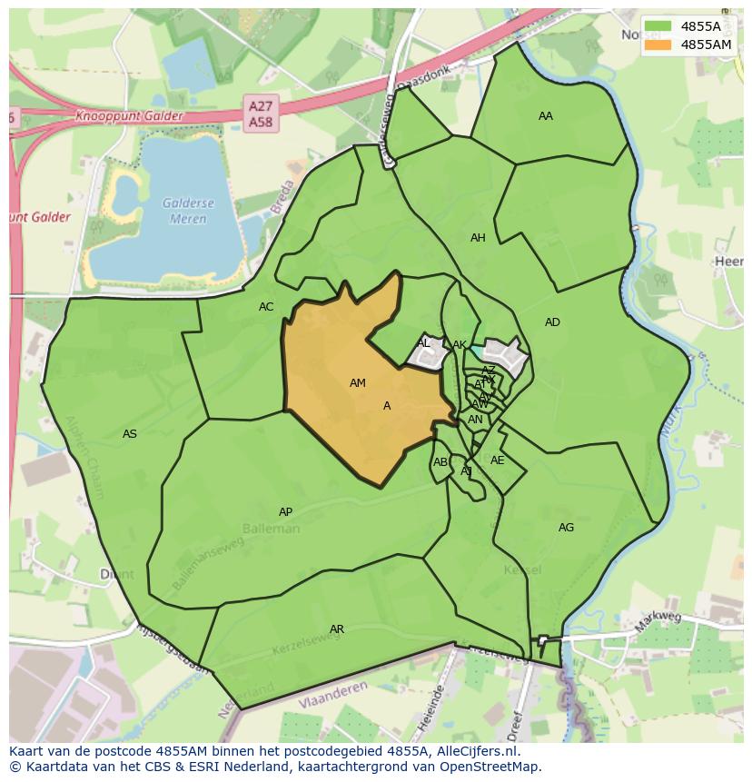 Afbeelding van het postcodegebied 4855 AM op de kaart.