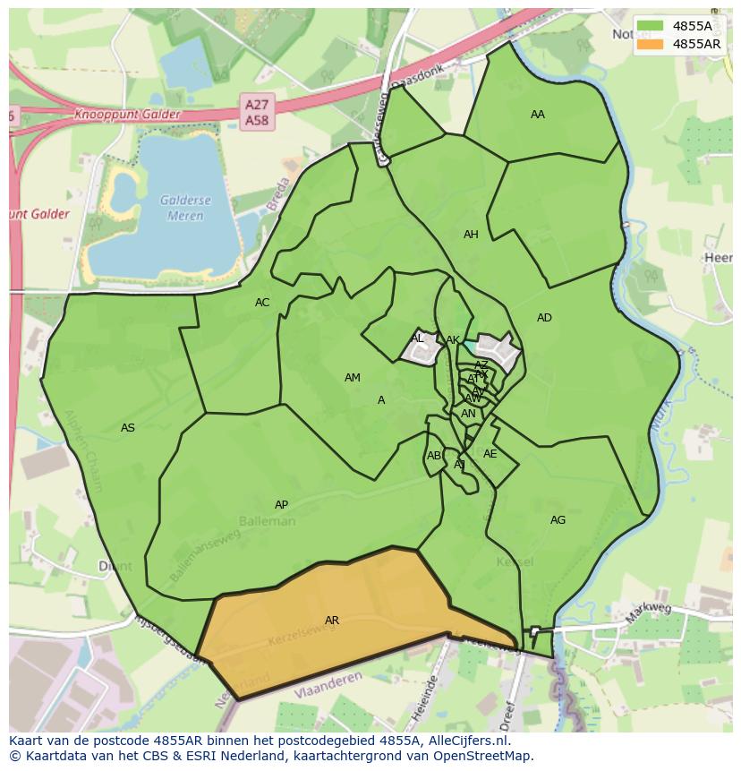 Afbeelding van het postcodegebied 4855 AR op de kaart.