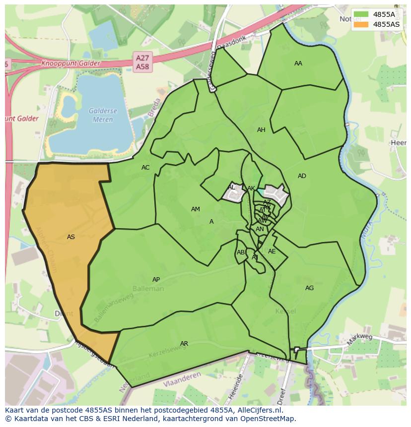 Afbeelding van het postcodegebied 4855 AS op de kaart.
