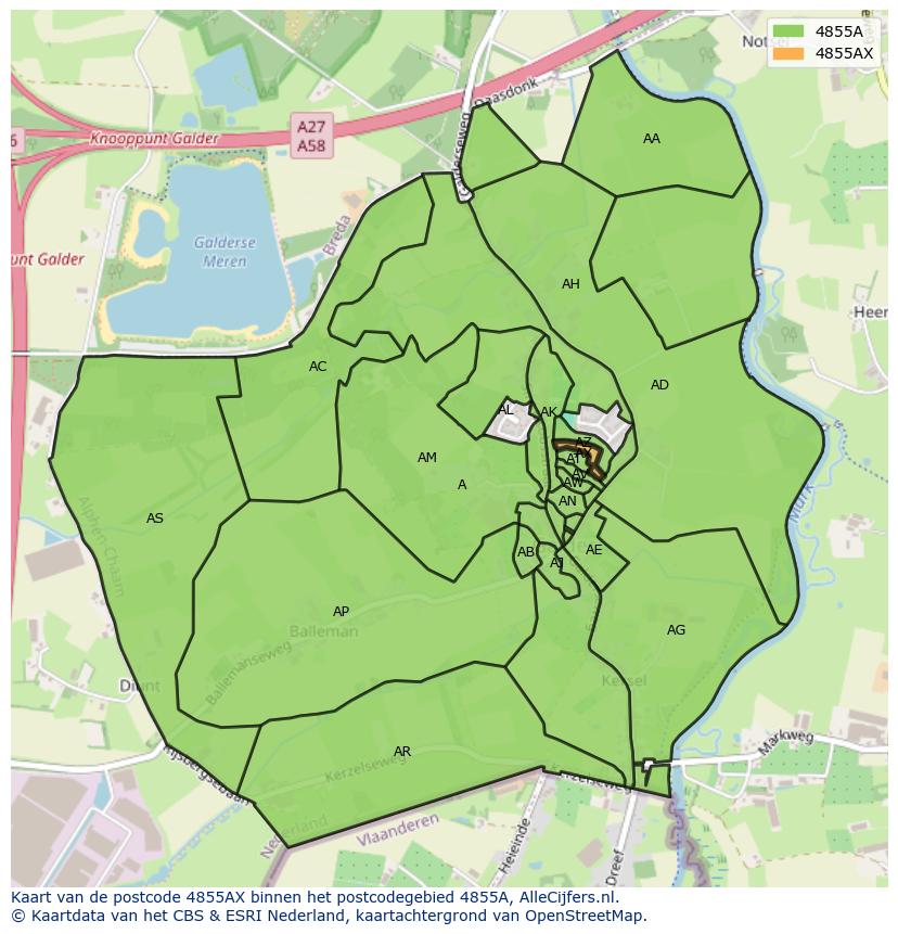 Afbeelding van het postcodegebied 4855 AX op de kaart.