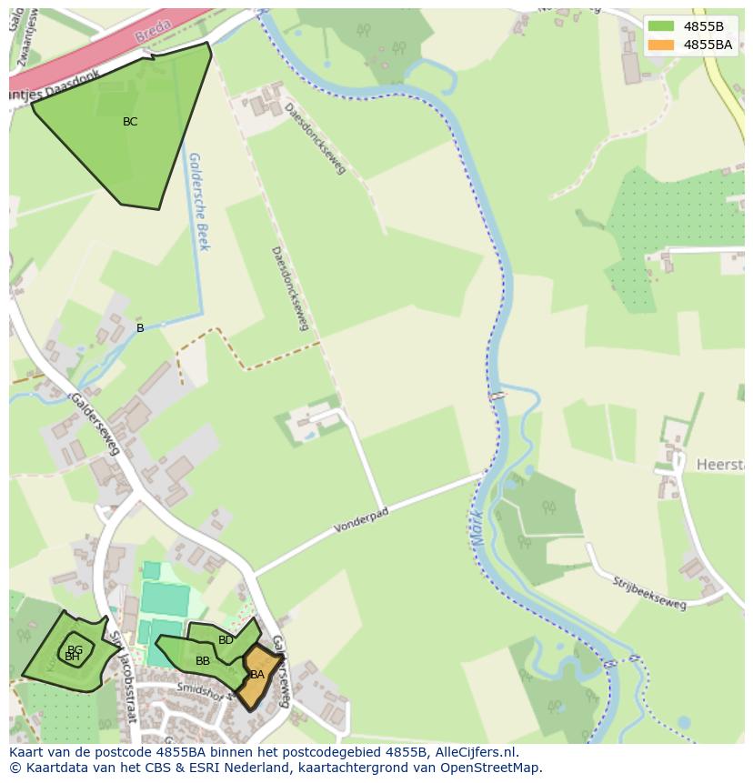 Afbeelding van het postcodegebied 4855 BA op de kaart.