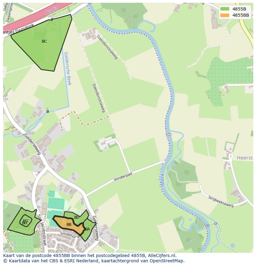 Afbeelding van het postcodegebied 4855 BB op de kaart.
