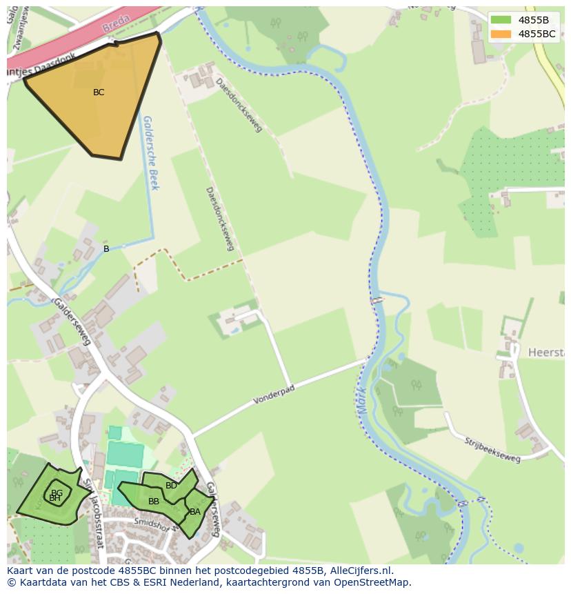 Afbeelding van het postcodegebied 4855 BC op de kaart.