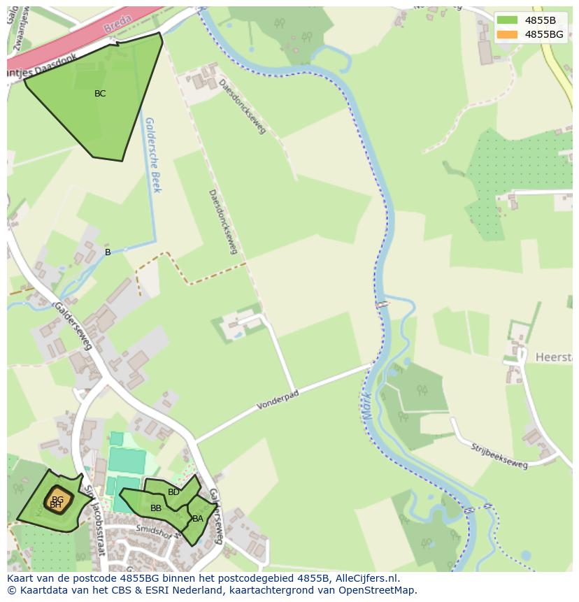Afbeelding van het postcodegebied 4855 BG op de kaart.