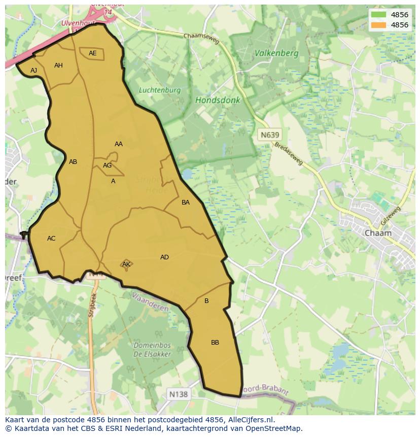 Afbeelding van het postcodegebied 4856 op de kaart.