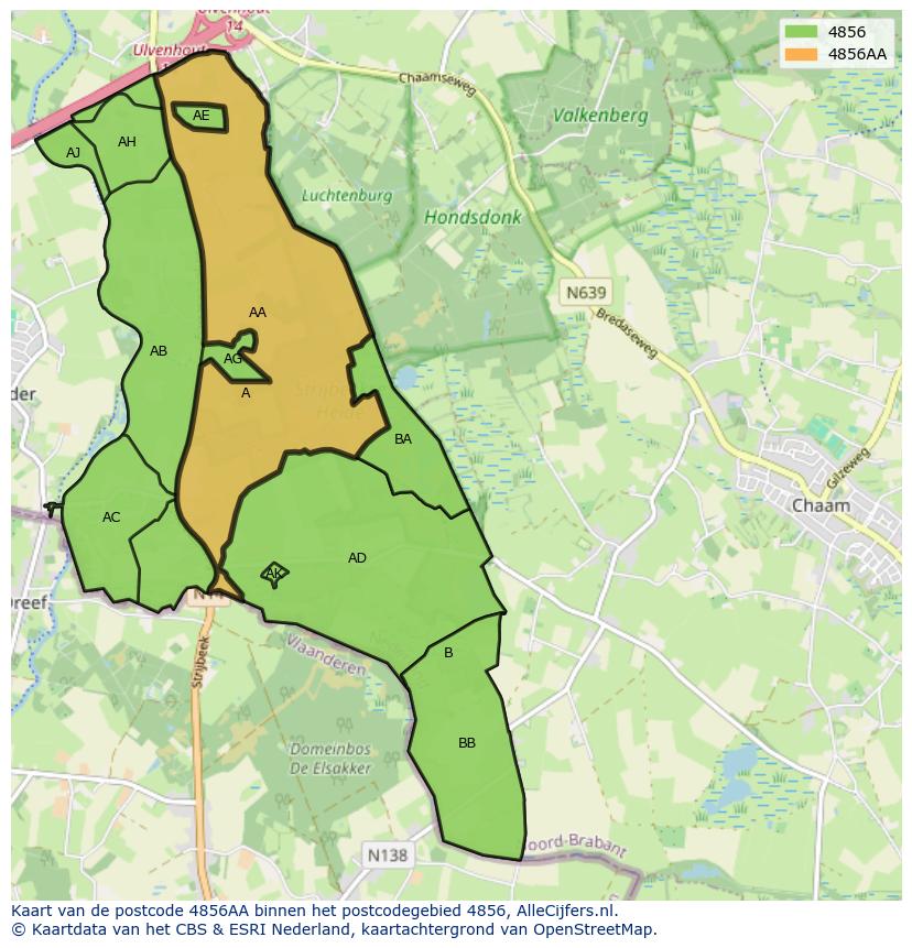 Afbeelding van het postcodegebied 4856 AA op de kaart.