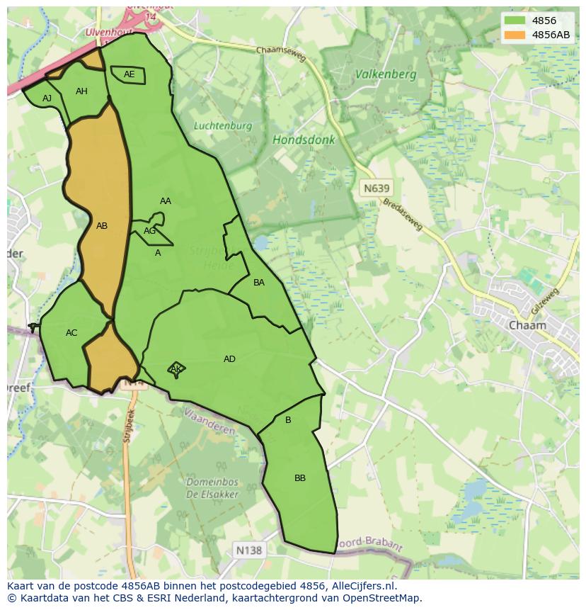 Afbeelding van het postcodegebied 4856 AB op de kaart.