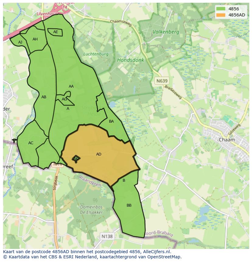 Afbeelding van het postcodegebied 4856 AD op de kaart.