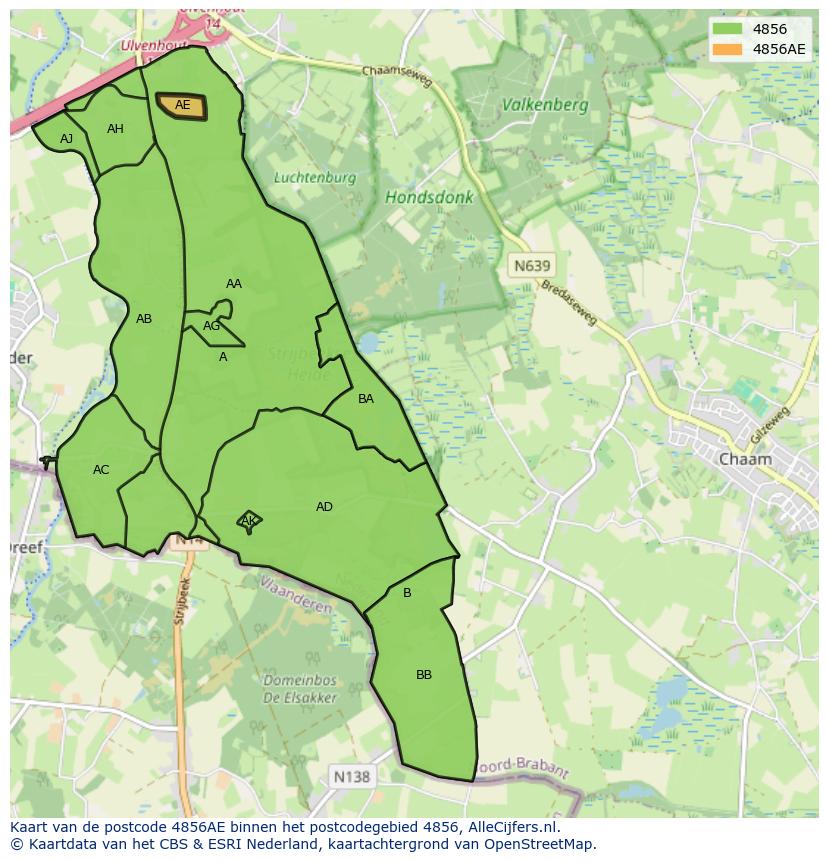 Afbeelding van het postcodegebied 4856 AE op de kaart.