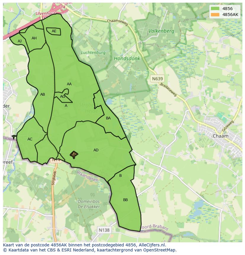 Afbeelding van het postcodegebied 4856 AK op de kaart.