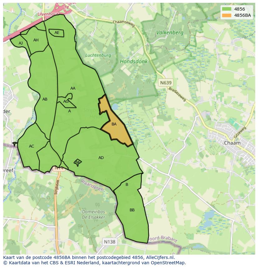 Afbeelding van het postcodegebied 4856 BA op de kaart.