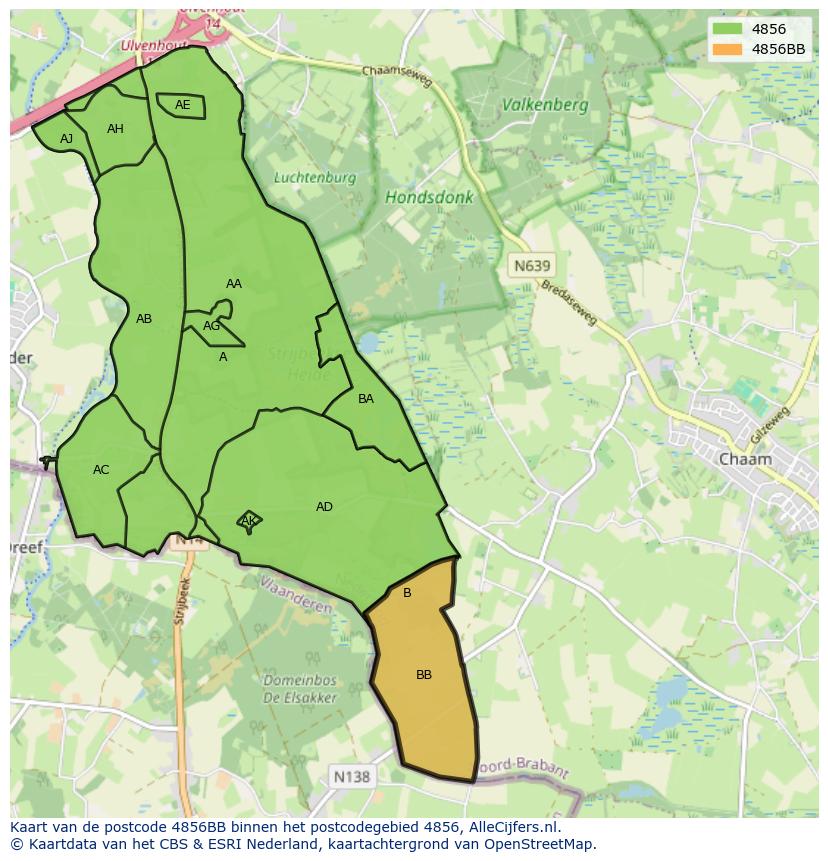 Afbeelding van het postcodegebied 4856 BB op de kaart.