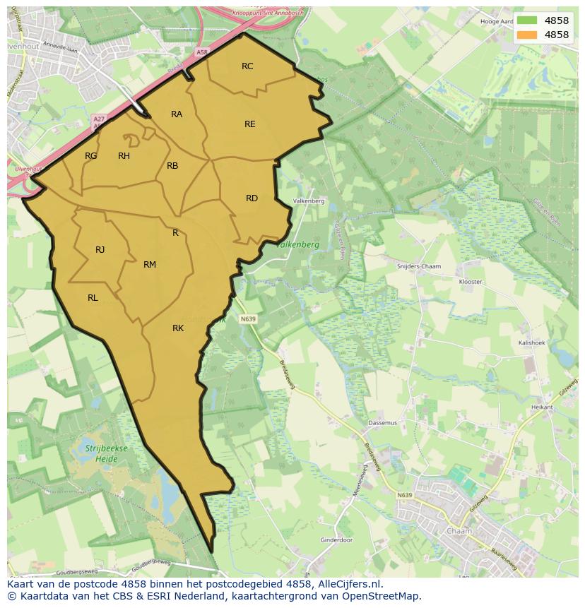 Afbeelding van het postcodegebied 4858 op de kaart.