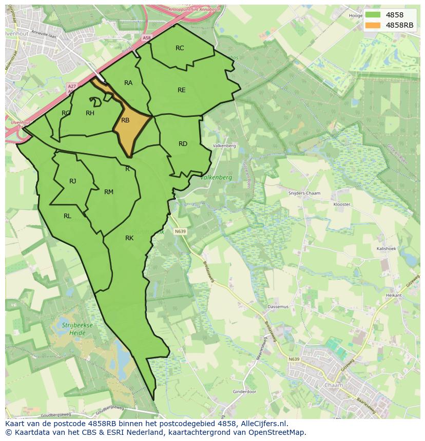 Afbeelding van het postcodegebied 4858 RB op de kaart.