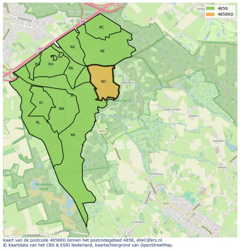 Afbeelding van het postcodegebied 4858 RD op de kaart.
