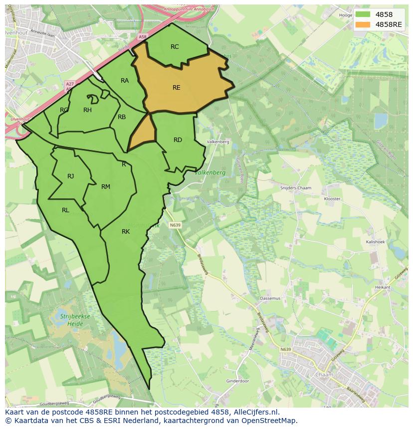 Afbeelding van het postcodegebied 4858 RE op de kaart.