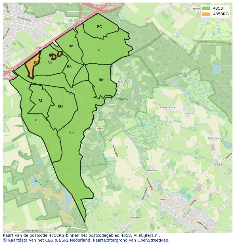 Afbeelding van het postcodegebied 4858 RG op de kaart.