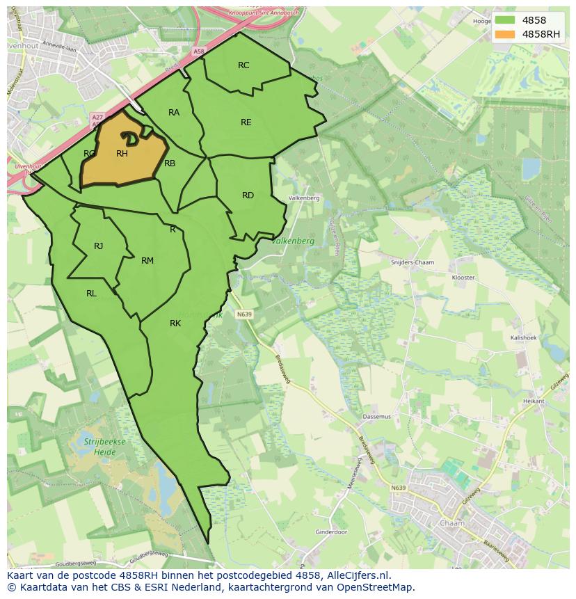 Afbeelding van het postcodegebied 4858 RH op de kaart.