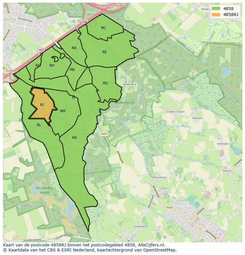 Afbeelding van het postcodegebied 4858 RJ op de kaart.