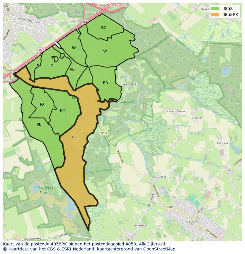 Afbeelding van het postcodegebied 4858 RK op de kaart.