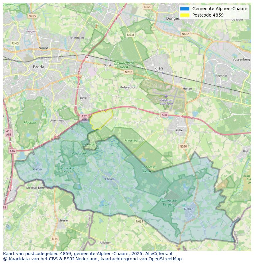 Afbeelding van het postcodegebied 4859 op de kaart.